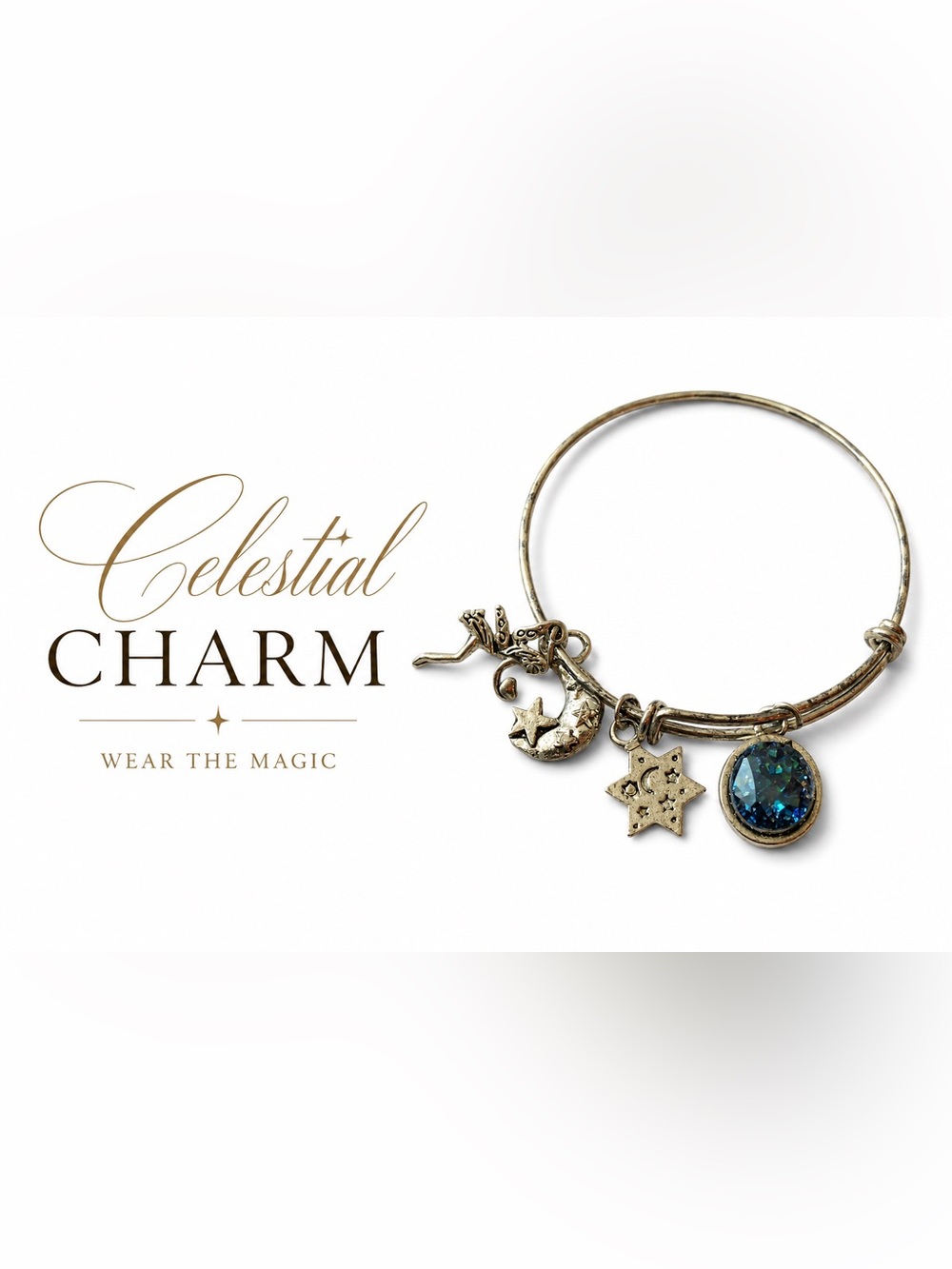 Silver fairy Charm Bracelet with Blue druzy stone Accents
